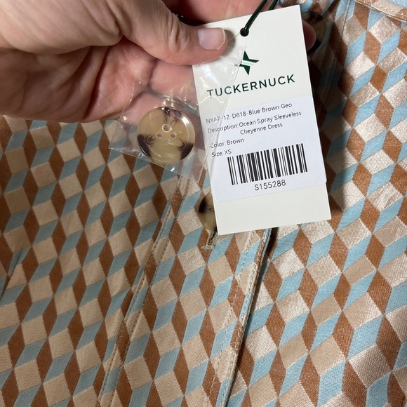 Tuckernuck NWT Ocean Spray Sleeveless Cheyenne Dress size XS tan/blue geo print - Picture 14 of 14